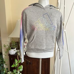 🩶💖adidas Multi 3S Fleece Hoodie for Kids- M-Grey- NWT